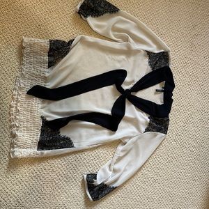 Tan and black lace blouse